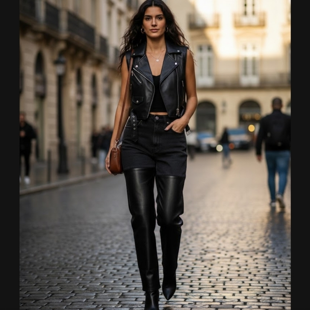 Abercrombie & Fitch Black High-Waist Jeans with Faux-Leather Panels